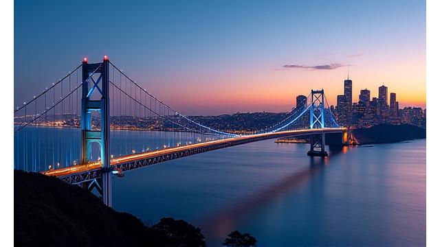 San Francisco skyline at dusk, representing innovation and a blend of old and new financial systems.