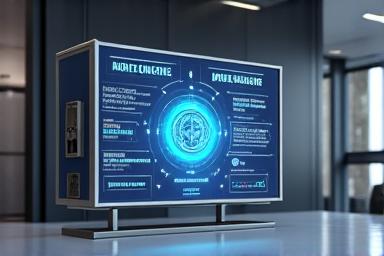 Corporate treasury illustration with digital ledgers and blockchain symbols, representing secure cross-chain asset management for enterprises.