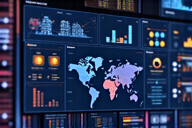 Infographic showing a dashboard with charts and graphs, representing a multi-chain digital asset portfolio being managed across interconnected blockchain symbols.