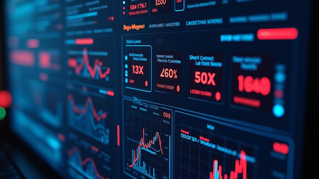 A cybersecurity-themed dashboard with risk indicators, mitigation controls, and threat matrices, represented by glowing red and amber alerts against a dark, technical background.