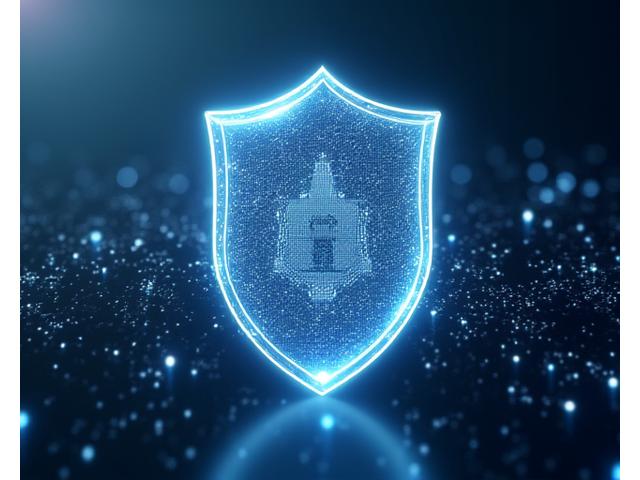 Abstract glowing shield representing zero-knowledge proofs protecting blockchain data, with interconnected nodes in the background.