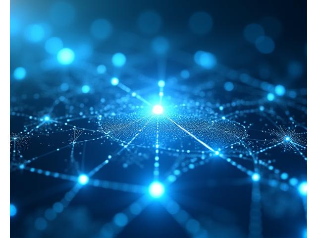 Stylized abstract depiction of secure data flowing through a network, symbolizing privacy-by-design in blockchain.