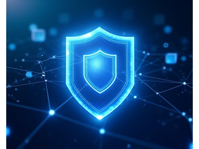 Abstract depiction of secure blockchain transactions with glowing protective shield